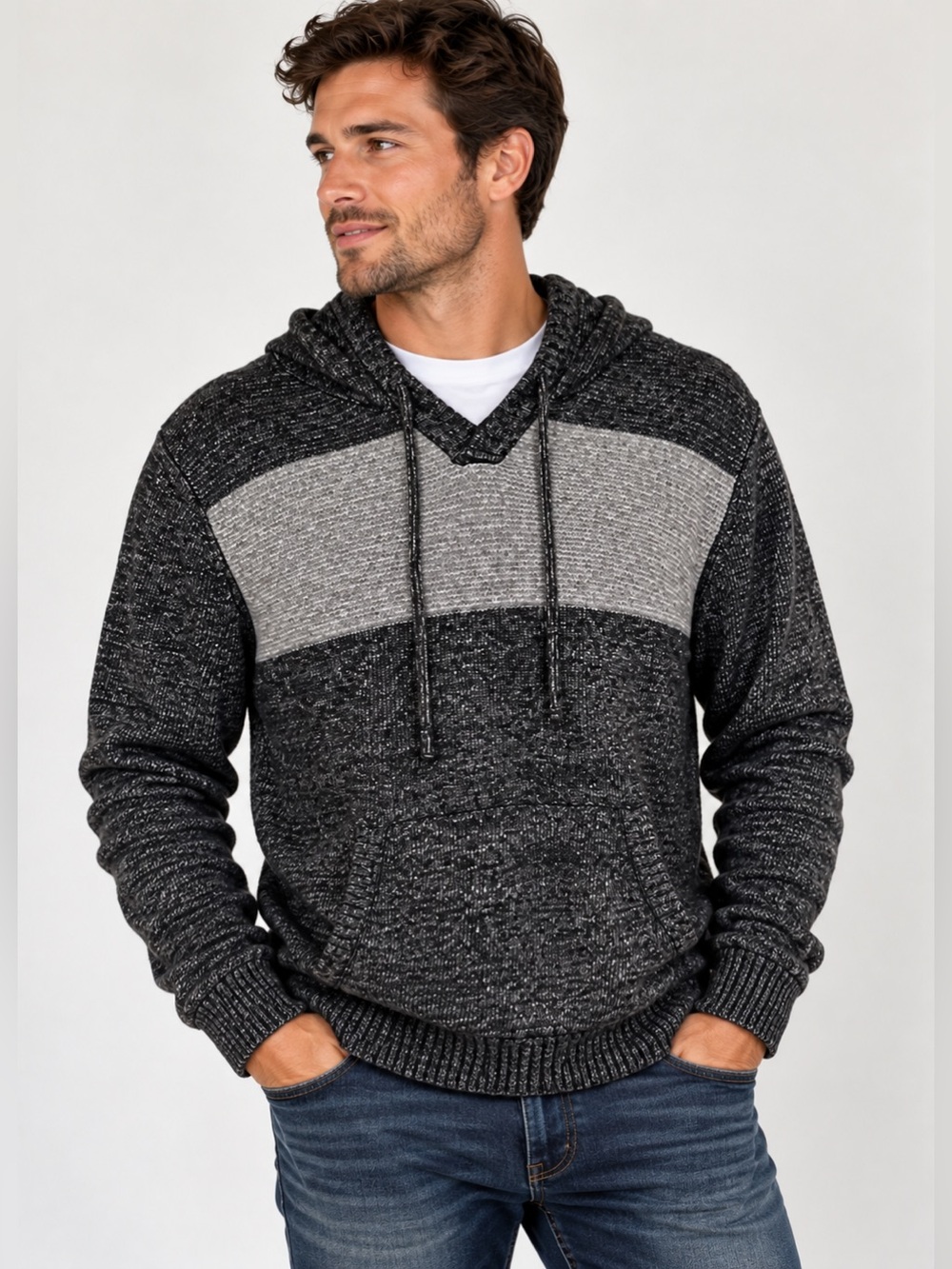 Commerce Mens Hoodie Knit Sweater L